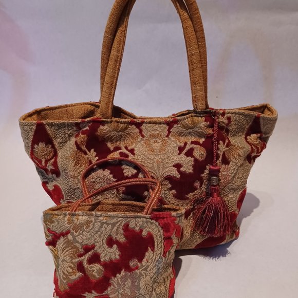Small tote bag et mini bag Pierre Frey vintage - Velvet Brocade - Picture 3 of 15